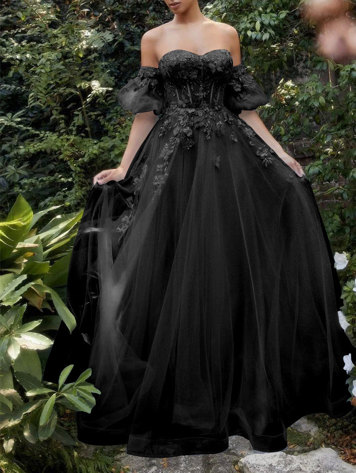 A-Line/Princess Sweetheart Short Sleeves Floor-length Long Prom Dresse - Mondressy A-Line/Princess Sweetheart Short Sleeves Floor-length Long Prom Dresse - Mondressy