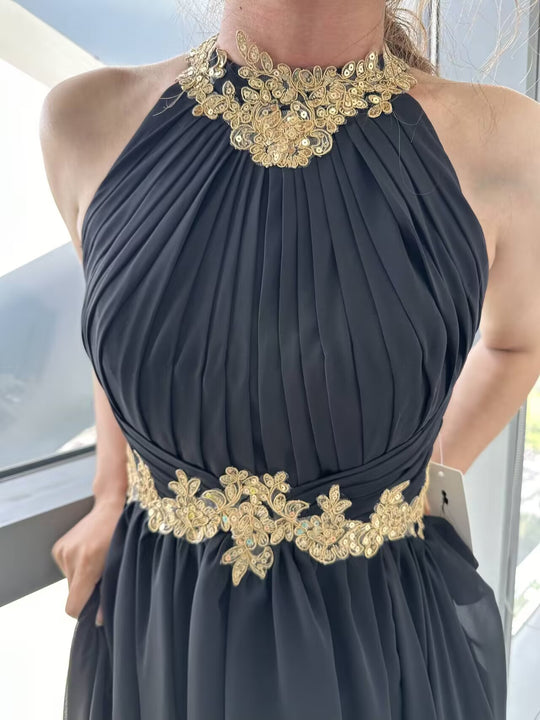 A-Line/Princess V-Neck Floor-Length Evening Dress with High Slit