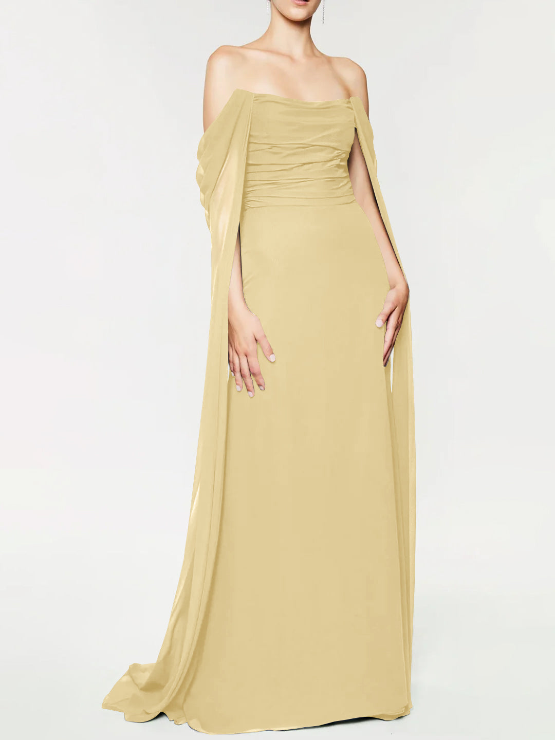 A-Line/Princess Strapless Sleeveless Floor-Length Evening Dress with Watteau Train