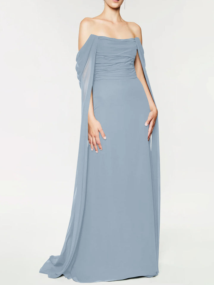 A-Line/Princess Strapless Sleeveless Floor-Length Evening Dress with Watteau Train