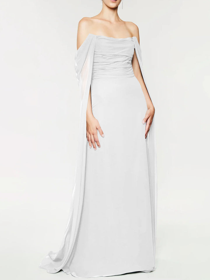 A-Line/Princess Strapless Sleeveless Floor-Length Evening Dress with Watteau Train