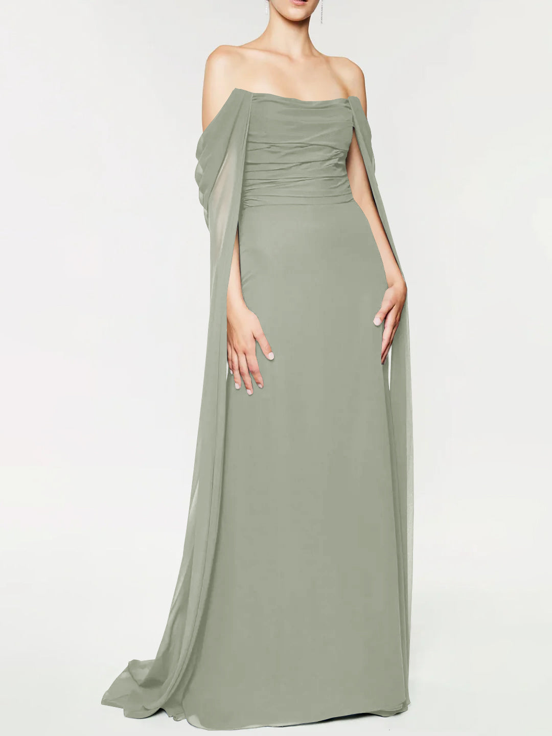 A-Line/Princess Strapless Sleeveless Floor-Length Evening Dress with Watteau Train