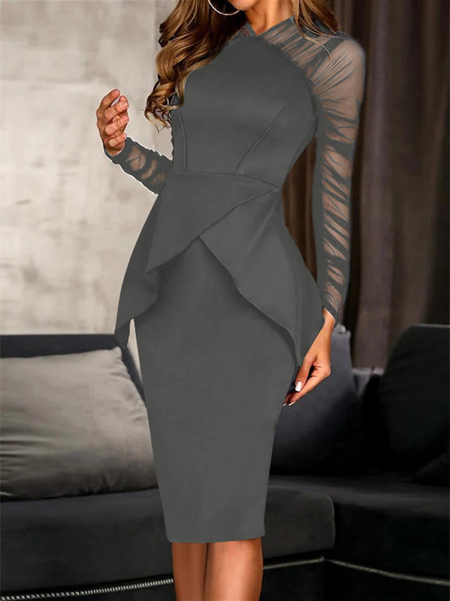 Sheath/Column Long Sleeves Knee-Length Cocktail Dresses with Ruffles