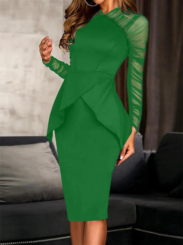 Sheath/Column Long Sleeves Knee-Length Cocktail Dresses with Ruffles