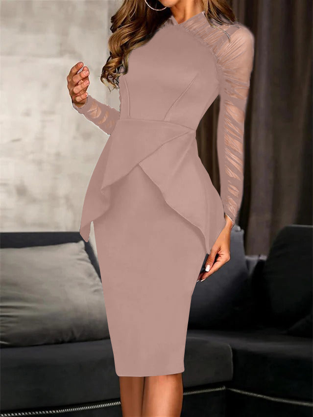 Sheath/Column Long Sleeves Knee-Length Cocktail Dresses with Ruffles