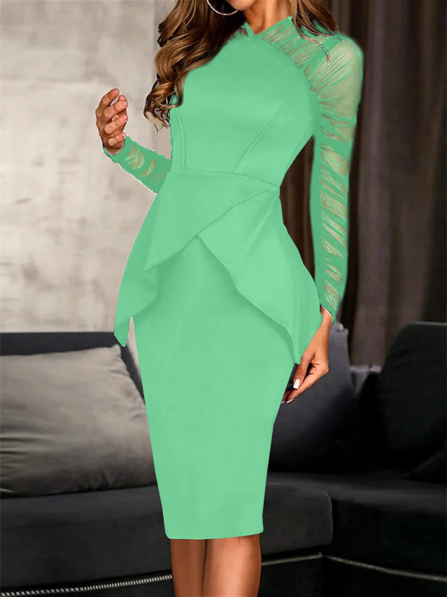 Sheath/Column Long Sleeves Knee-Length Cocktail Dresses with Ruffles