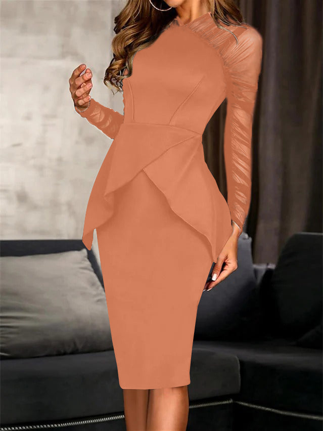 Sheath/Column Long Sleeves Knee-Length Cocktail Dresses with Ruffles