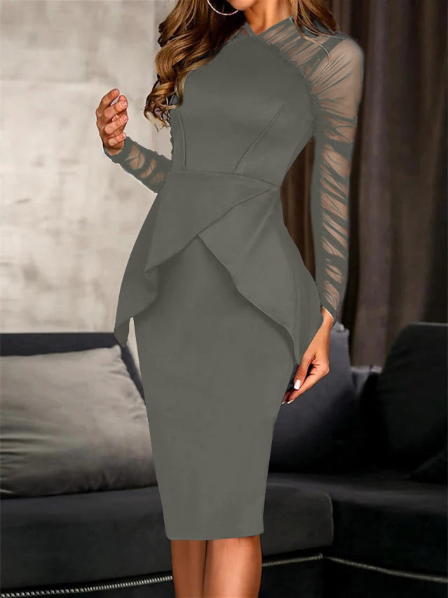 Sheath/Column Long Sleeves Knee-Length Cocktail Dresses with Ruffles