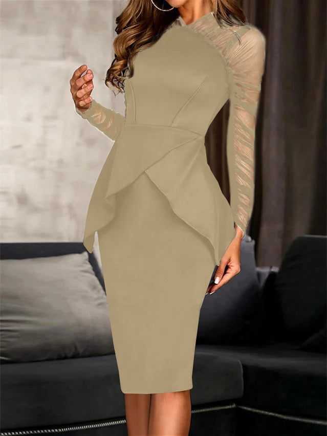 Sheath/Column Long Sleeves Knee-Length Cocktail Dresses with Ruffles