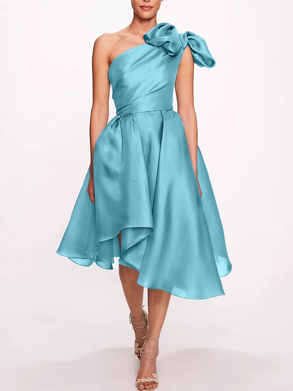 A-Line/Princess One Shoulder Sleeveless Tea-Length Cocktail Dresses with Slit