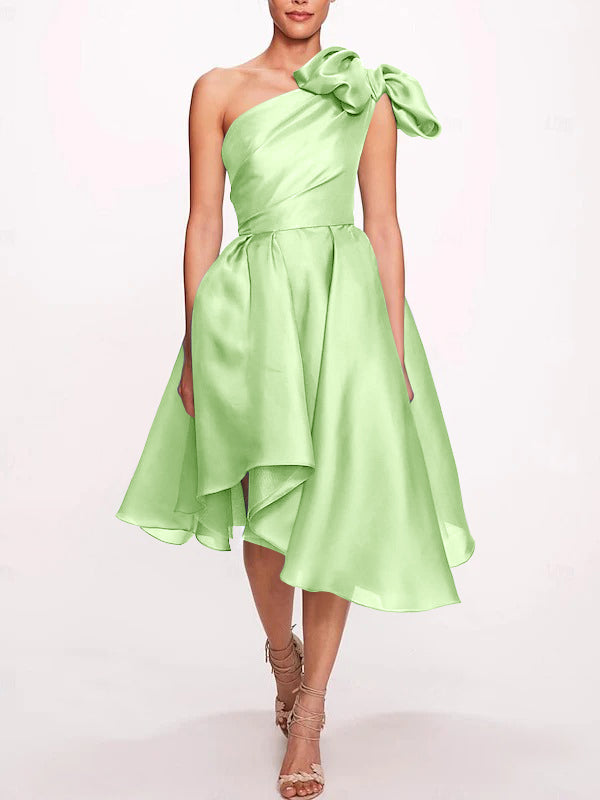 A-Line/Princess One Shoulder Sleeveless Tea-Length Cocktail Dresses with Slit