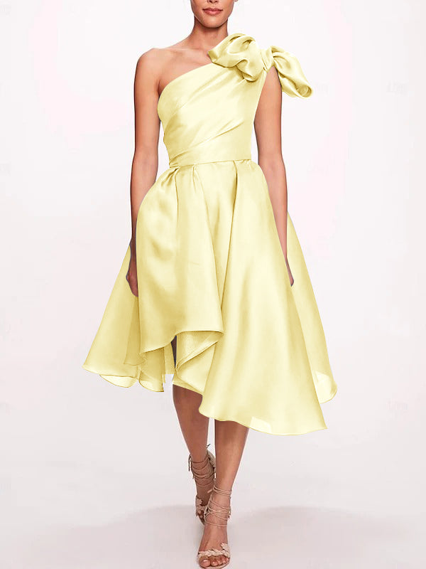 A-Line/Princess One Shoulder Sleeveless Tea-Length Cocktail Dresses with Slit