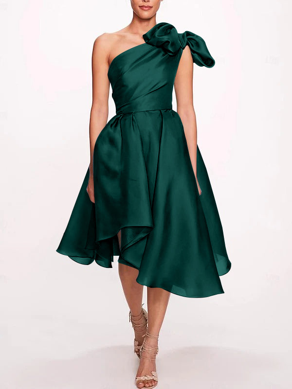 A-Line/Princess One Shoulder Sleeveless Tea-Length Cocktail Dresses with Slit