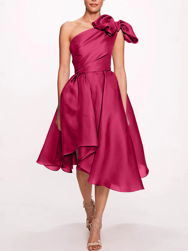 A-Line/Princess One Shoulder Sleeveless Tea-Length Cocktail Dresses with Slit