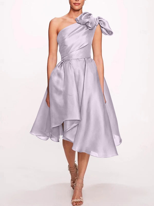 A-Line/Princess One Shoulder Sleeveless Tea-Length Cocktail Dresses with Slit