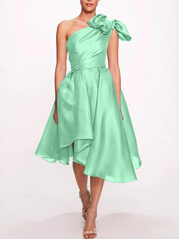 A-Line/Princess One Shoulder Sleeveless Tea-Length Cocktail Dresses with Slit
