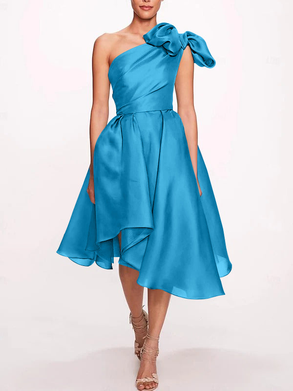 A-Line/Princess One Shoulder Sleeveless Tea-Length Cocktail Dresses with Slit