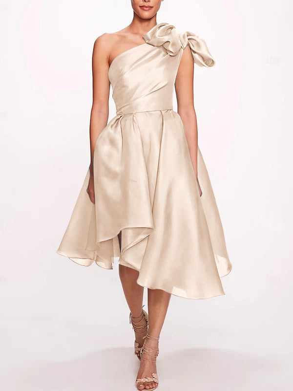 A-Line/Princess One Shoulder Sleeveless Tea-Length Cocktail Dresses with Slit
