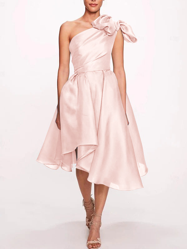 A-Line/Princess One Shoulder Sleeveless Tea-Length Cocktail Dresses with Slit