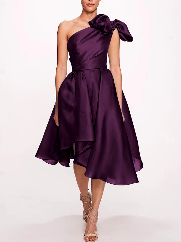 A-Line/Princess One Shoulder Sleeveless Tea-Length Cocktail Dresses with Slit