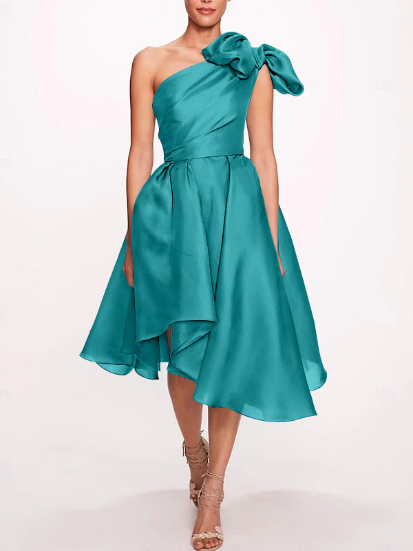 A-Line/Princess One Shoulder Sleeveless Tea-Length Cocktail Dresses with Slit