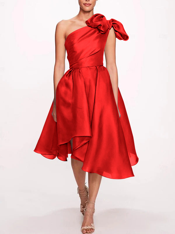 A-Line/Princess One Shoulder Sleeveless Tea-Length Cocktail Dresses with Slit
