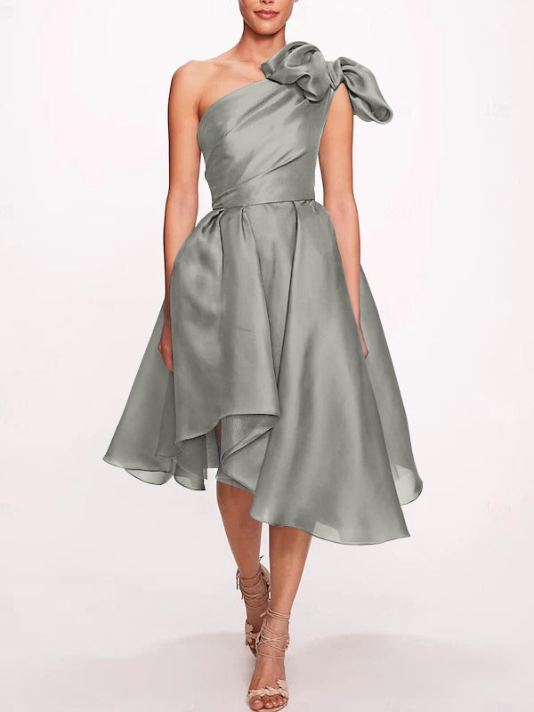 A-Line/Princess One Shoulder Sleeveless Tea-Length Cocktail Dresses with Slit