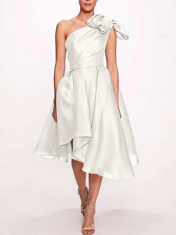 A-Line/Princess One Shoulder Sleeveless Tea-Length Cocktail Dresses with Slit