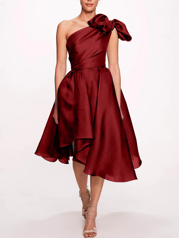 A-Line/Princess One Shoulder Sleeveless Tea-Length Cocktail Dresses with Slit
