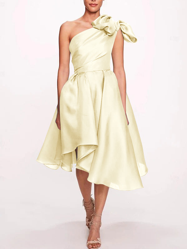 A-Line/Princess One Shoulder Sleeveless Tea-Length Cocktail Dresses with Slit
