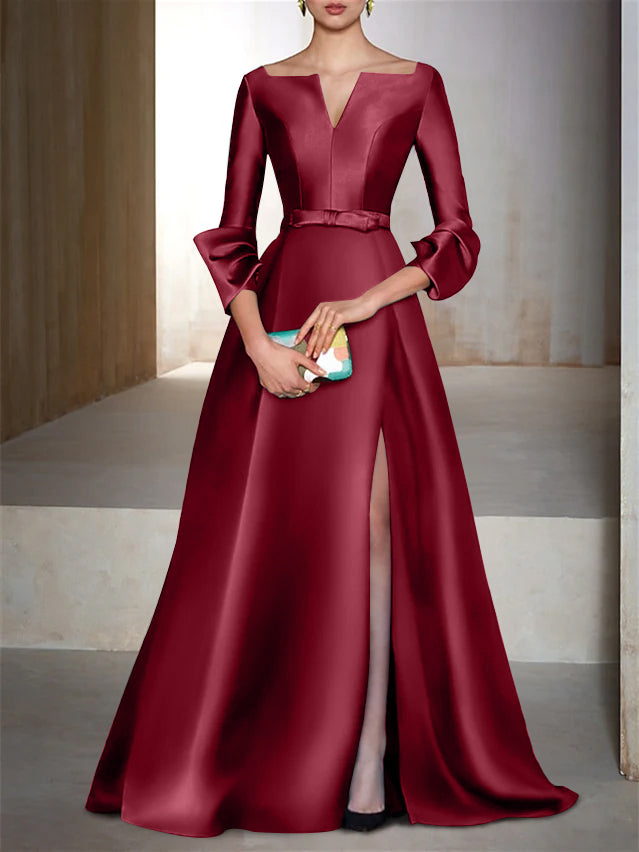 A-Line/Princess Floor-Length Long Sleeves V-Neck Evening Dresses Burgundy A-Line/Princess Floor-Length Long Sleeves V-Neck Evening Dresses Burgundy