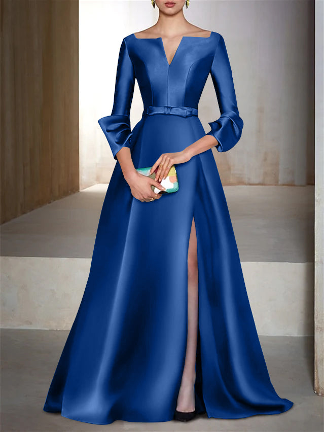 A-Line/Princess Floor-Length Long Sleeves V-Neck Evening Dresses - Mondressy A-Line/Princess Floor-Length Long Sleeves V-Neck Evening Dresses - Mondressy