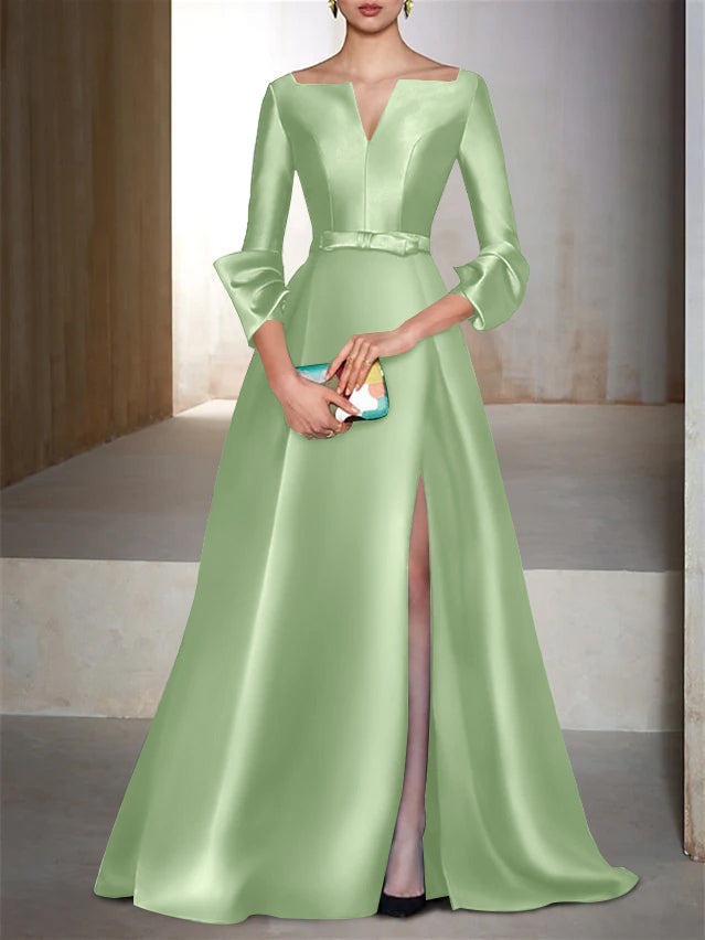 A-Line/Princess Floor-Length Long Sleeves V-Neck Evening Dresses