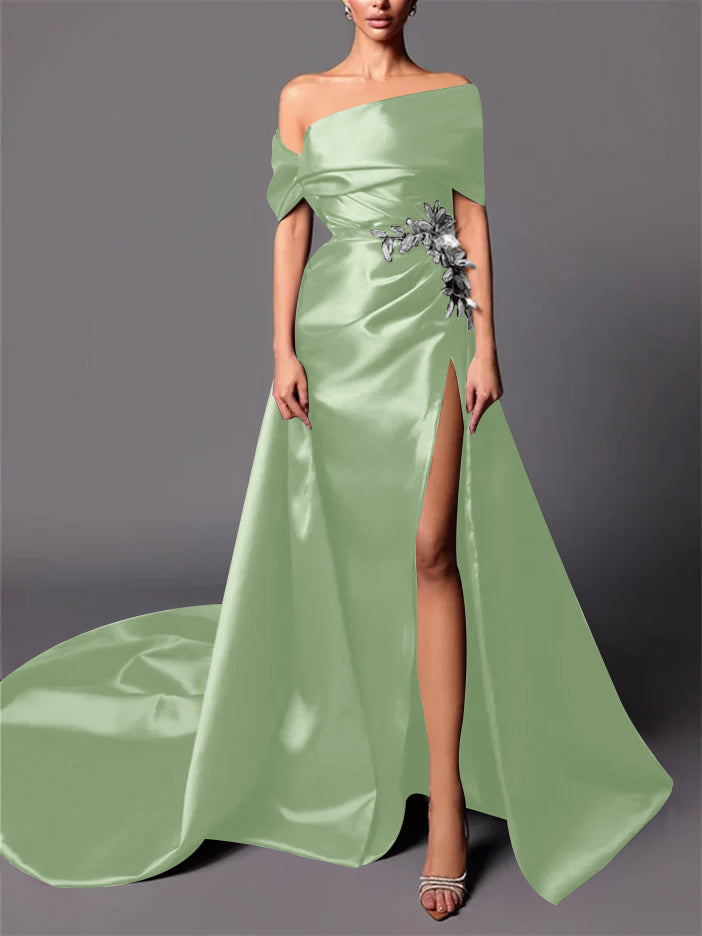 A-Line/Princess Off-the-Shoulder Sweep Train Evening Dresses