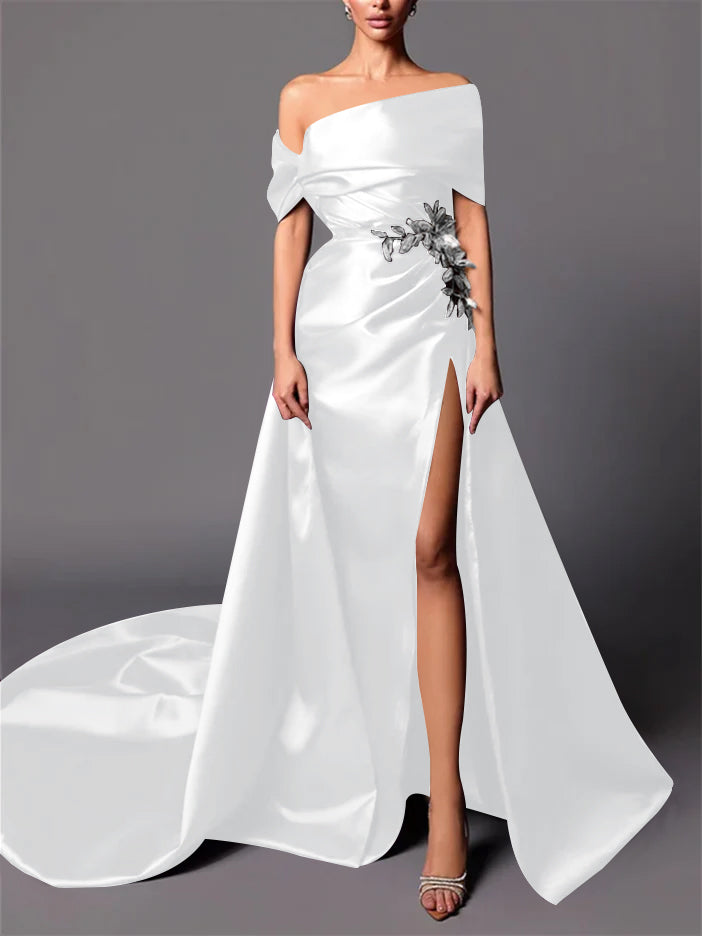 A-Line/Princess  One Shoulder Sweep/Brush Train Evening Dresses