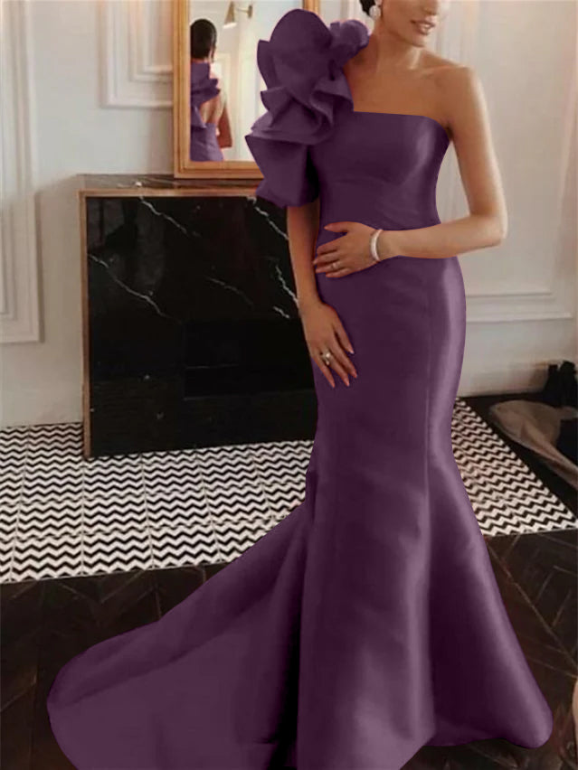 Mermaid/Trumpet Sleeveless Strapless Court Train Evening Dresses with Ruffles