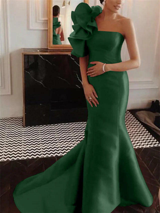 Mermaid/Trumpet Sleeveless Strapless Court Train Evening Dresses with Ruffles