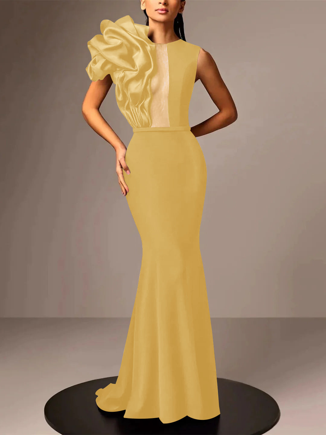 Trumpet/Mermaid Square Neckline Sleeveless Ankle-Length Evening Dresses with 3D Flowers