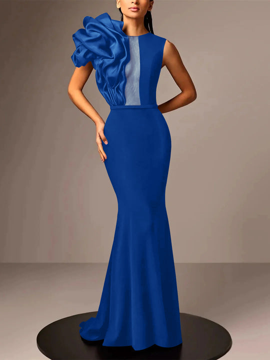 Dazzling Blue Square Straps Sleeveless Satin Evening Dresses Mermaid Sheath With Gem