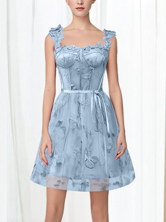 A-Line/Princess Off-the-Shoulder Sleeveless Short/Mini Party Dance Cocktail Homecoming Dress With Embroidery