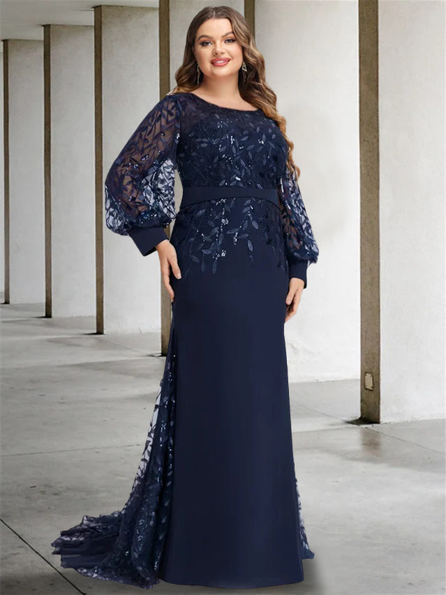 Mermaid/Trumpet Scoop Neck Long Sleeves Floor-Length Plus Size Mother of the Bride Dresses with Sequins