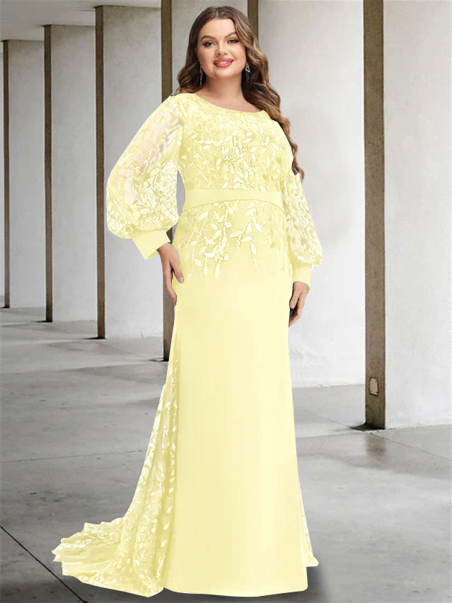 Mermaid/Trumpet Scoop Neck Long Sleeves Floor-Length Plus Size Mother of the Bride Dresses with Sequins