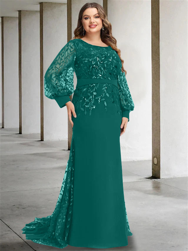 Mermaid/Trumpet Scoop Neck Long Sleeves Floor-Length Plus Size Mother of the Bride Dresses with Sequins