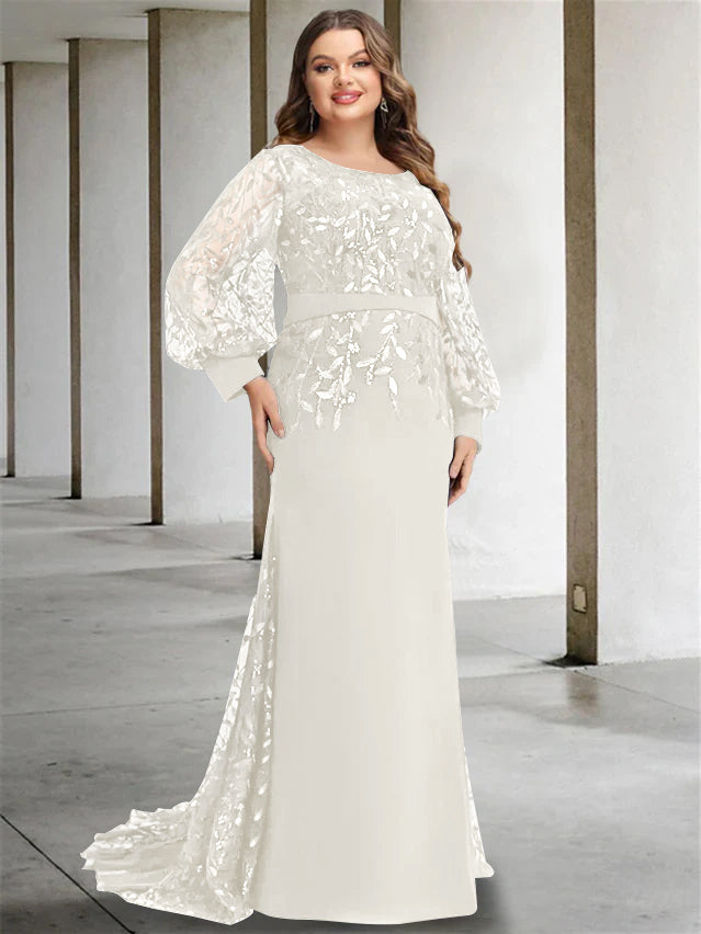 Mermaid/Trumpet Scoop Neck Long Sleeves Floor-Length Plus Size Mother of the Bride Dresses with Sequins