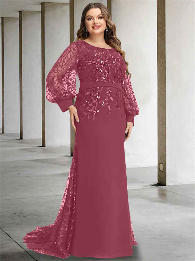 Mermaid/Trumpet Scoop Neck Long Sleeves Floor-Length Plus Size Mother of the Bride Dresses with Sequins