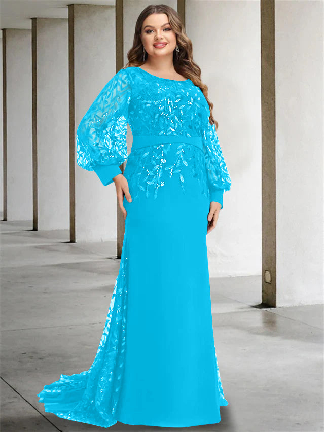 Mermaid/Trumpet Scoop Neck Long Sleeves Floor-Length Plus Size Mother of the Bride Dresses with Sequins