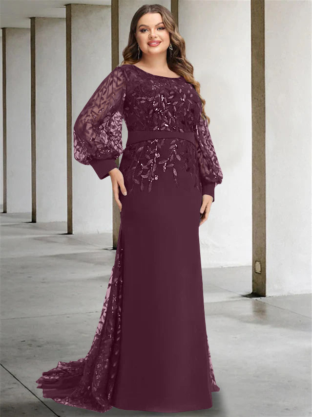 Mermaid/Trumpet Scoop Neck Long Sleeves Floor-Length Plus Size