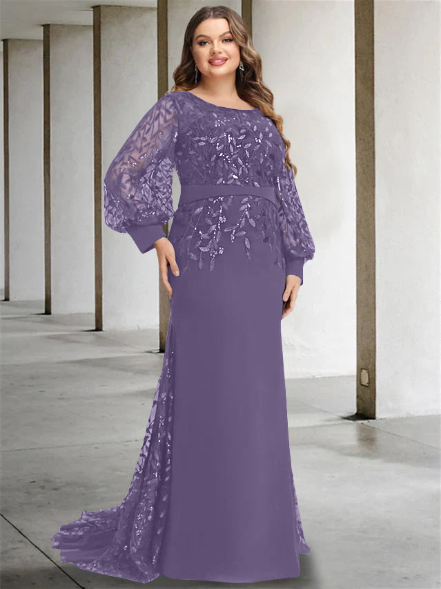 Mermaid/Trumpet Scoop Neck Long Sleeves Floor-Length Plus Size Mother of the Bride Dresses with Sequins