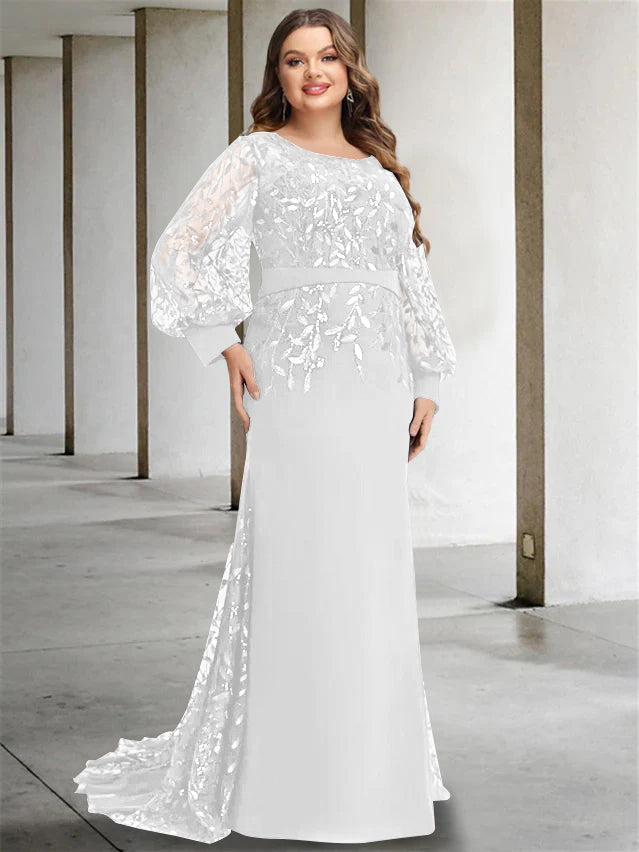 Mermaid/Trumpet Scoop Neck Long Sleeves Floor-Length Plus Size Mother of the Bride Dresses with Sequins