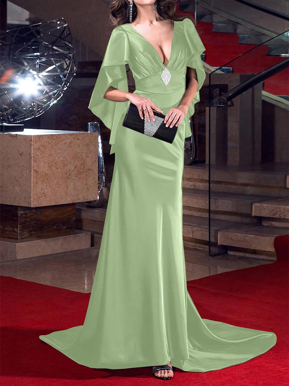 Mermaid/Trumpet Plunging Neck Sweep/Brush Train Evening Dresses